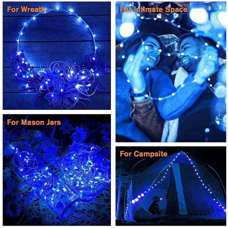 Blue 33ft Solar Fairy Lights Outdoor Waterproof 100 LED 8 Modes - 4 Pack