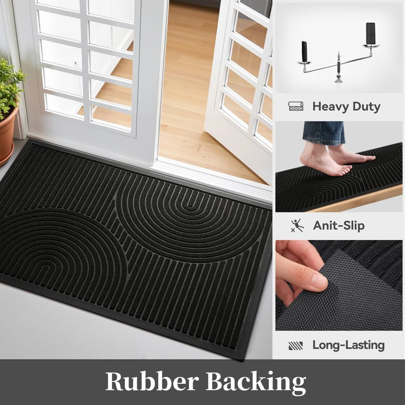 Outdoor Welcome Mat 24x35 Inches Arch-Black Non Slip Absorbent Rubber Entry Rug