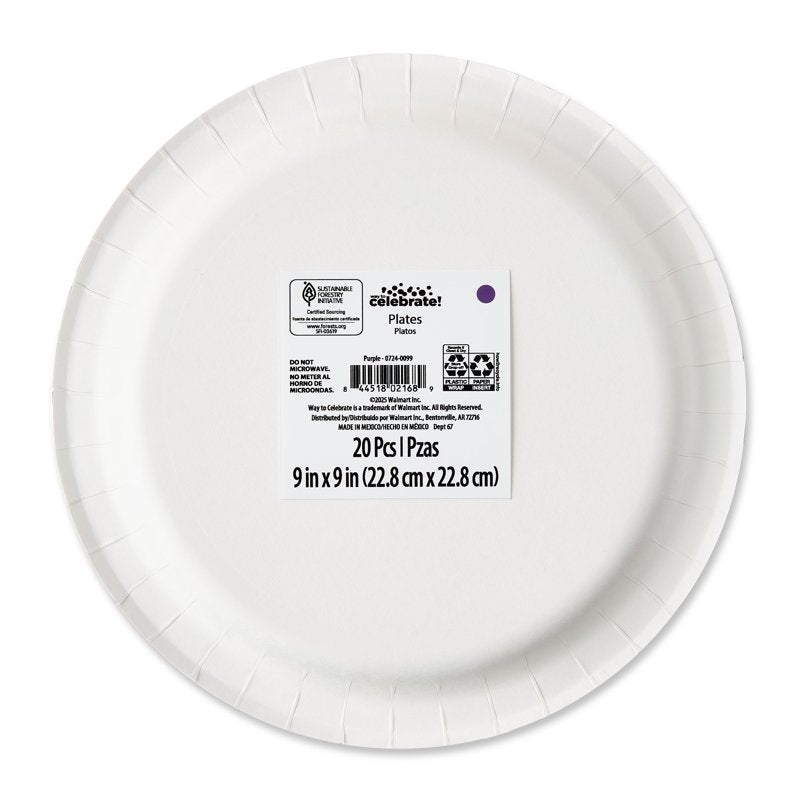 Disposable Purple Paper Plates 9-Inch, Pack of 20 | Party & Event Tableware