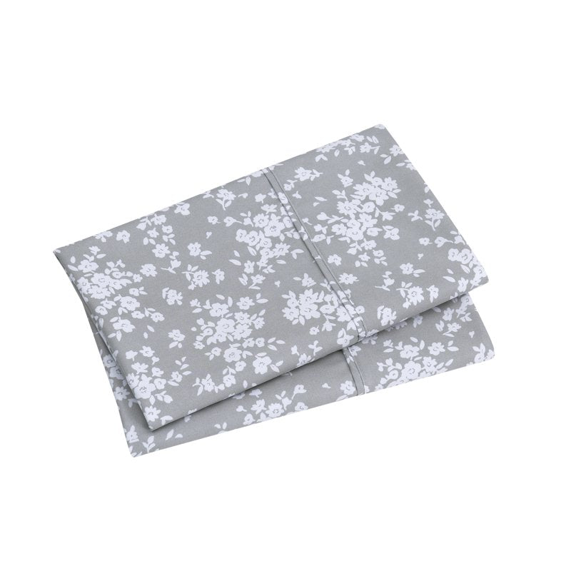 Mainstays Microfiber Pillowcase Set - Gray Floral, King, 2 Piece