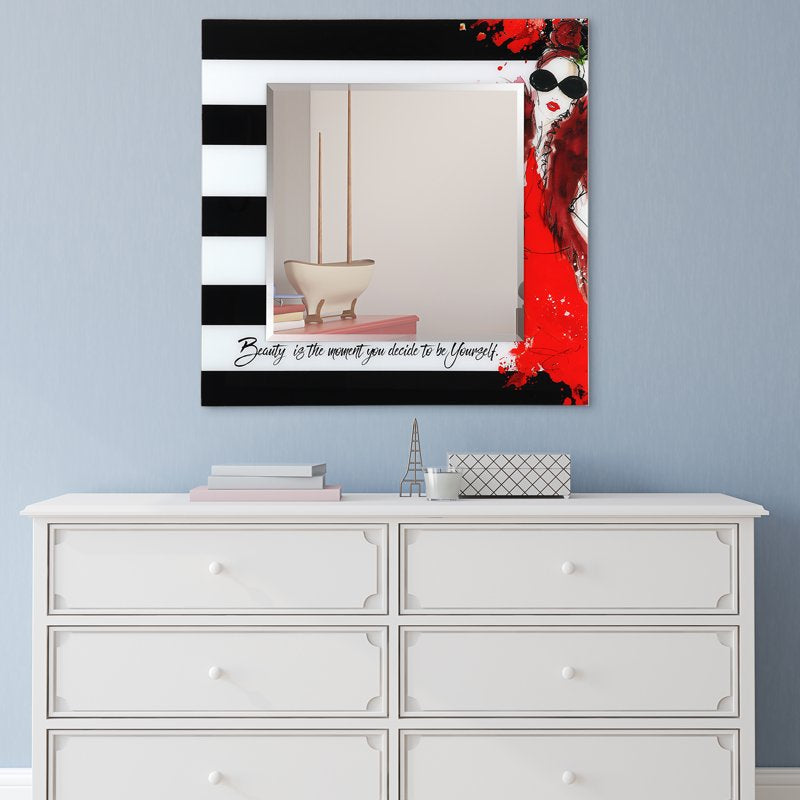 Fashion 24-Inch Square Beveled Wall Mirror with Tempered Art Glass - Variation of THIS listing