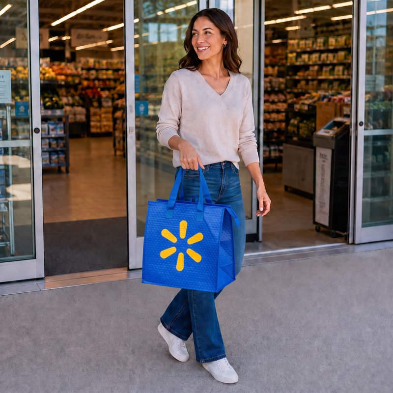 Insulated Reusable Shopping Bag with Zipper - Blue, 24 L