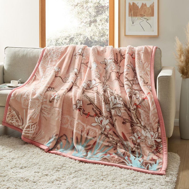 King Size Korean Mink Blanket - Peach, Heavy 2-Ply Winter Reversible Bed Throw 87"x94"