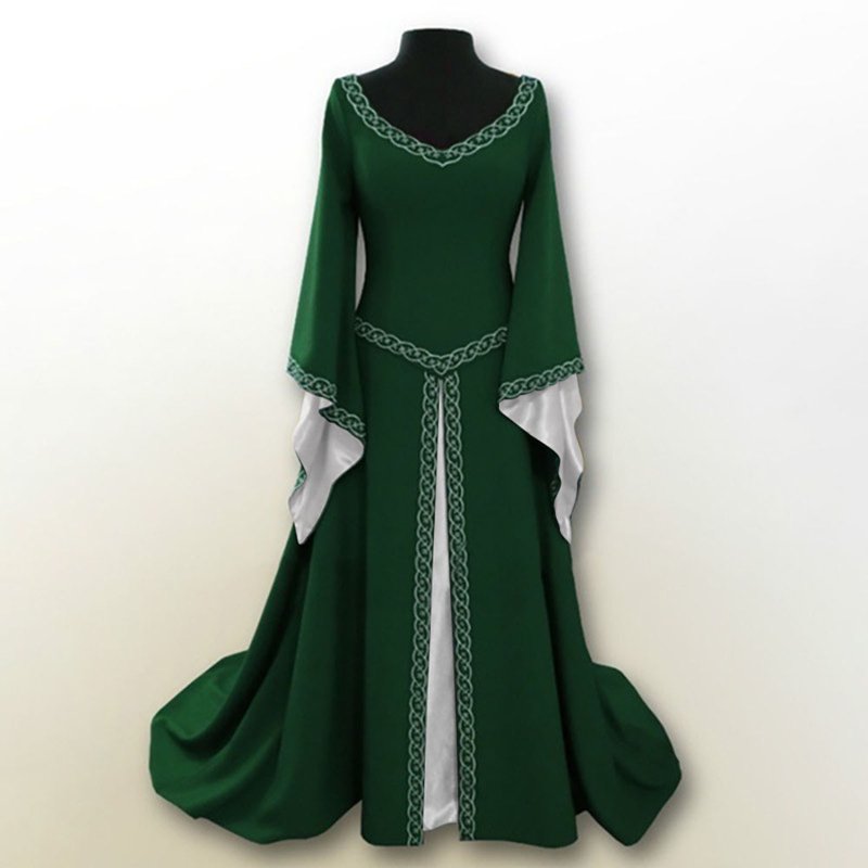 Green Medieval Renaissance Dress for Women - Long Sleeve Maxi Costume