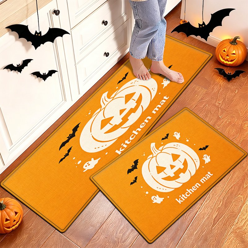 Halloween Pumpkin Lantern Floor Mat - 15.7''x23.6'' Non-Slip Flannel Rug for Entryway & Bathroom