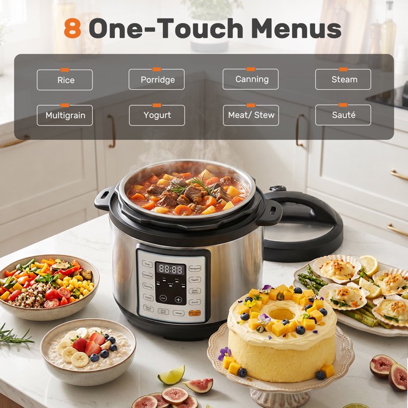 3QT Electric Pressure Cooker - Multi-Function Stainless Steel Pot, Silver