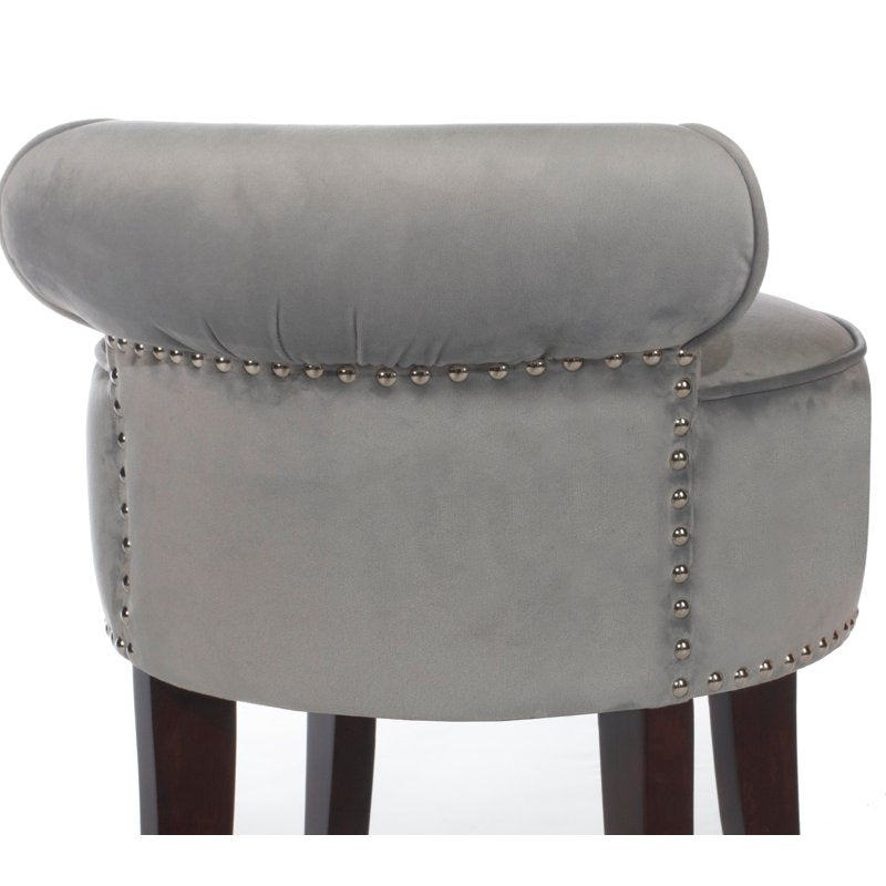 Upholstered Vanity Stool with Low Back - Gray Velvet