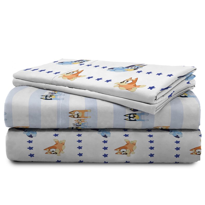 Bluey In The Dream Kids 4-Piece Full Sheet Set - Microfiber, Blue, Reversible Pillowcase, BBC Studios