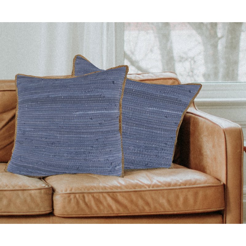 20-Inch Navy Decorative Throw Pillow Set of 2 with Jute Border