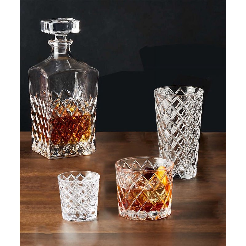 Diamond-Cut Lowball Glasses - Set of 4, 8 oz Tumbler