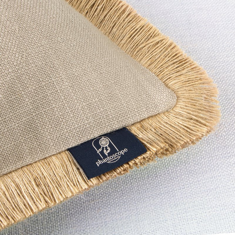 Beige Linen Tassel Farmhouse Throw Pillow 18x18 with Insert - 2 Pack - Variation of THIS listing