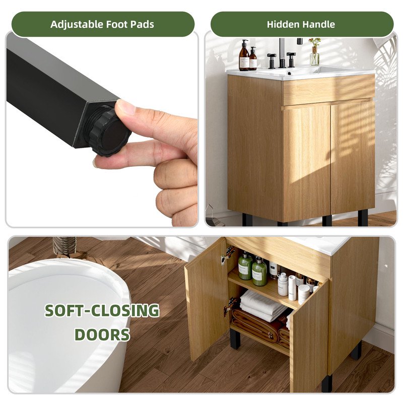 24-Inch Bathroom Vanity with Undermount Sink - Brown, Soft-Close Doors, Modern Free Standing Storage Cabinet - Variation of THIS listing