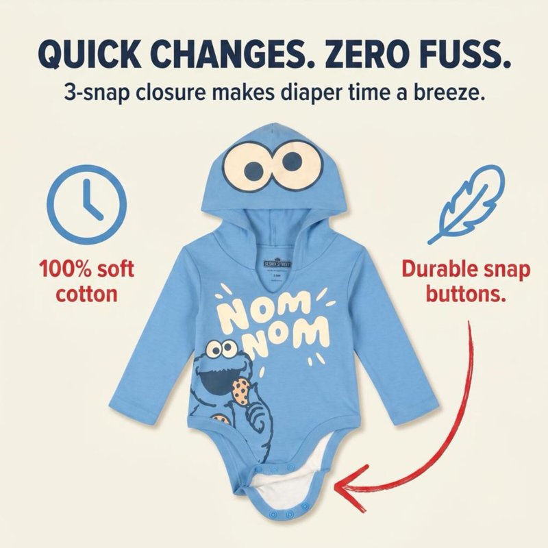 Baby Cosplay Bodysuit 3-Pack Sesame Street Elmo Cookie Monster Big Bird Infant 0-3 Months Blue Cream Red