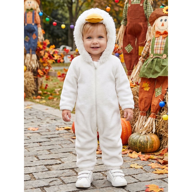 Toddler Baby Girl Boy Halloween Duck Costume Fleece Romper Cosplay Outfit - Infant Fall Winter Clothes
