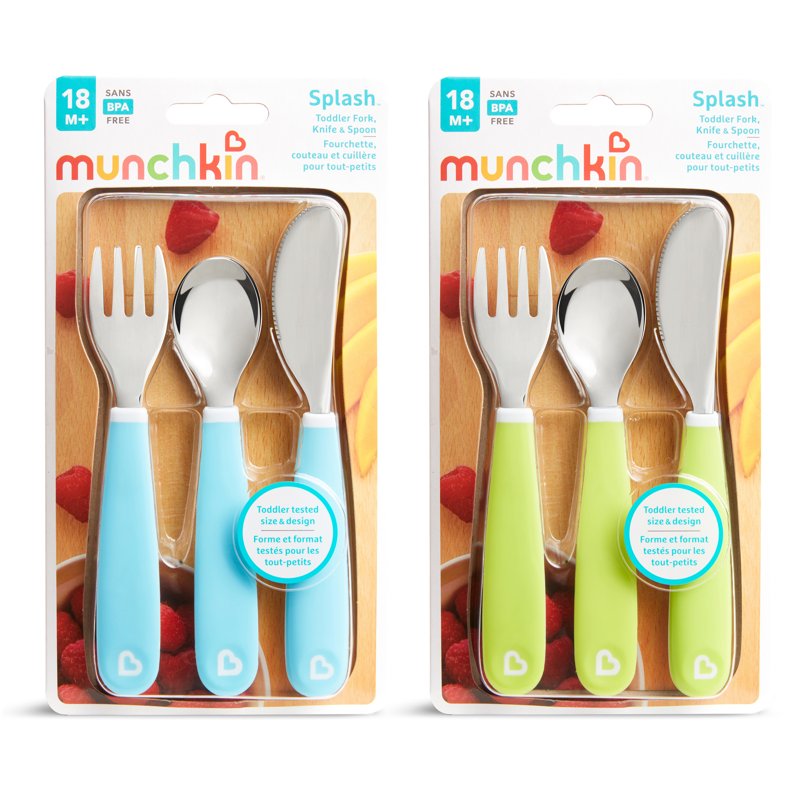 Toddler Utensil Set - Fork, Knife & Spoon, Blue/Green, 6 Pack