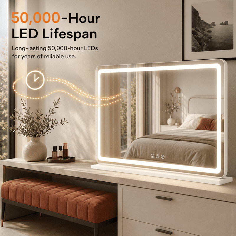 LED Lighted Vanity Mirror with Dimmable 3-Color Modes and USB Charging Port