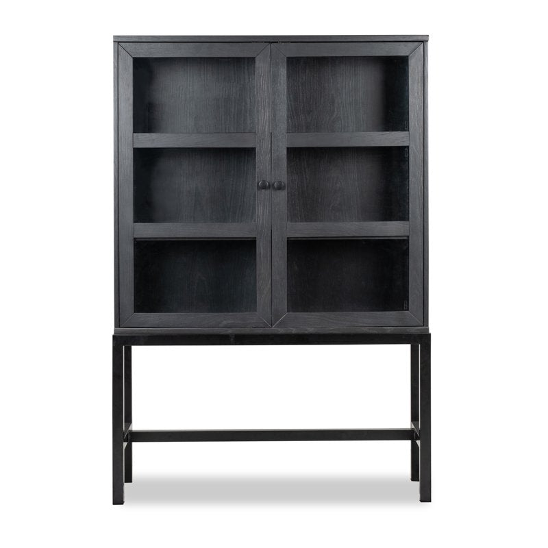 Ezra China Cabinet - Rich Black Finish with Glass Doors