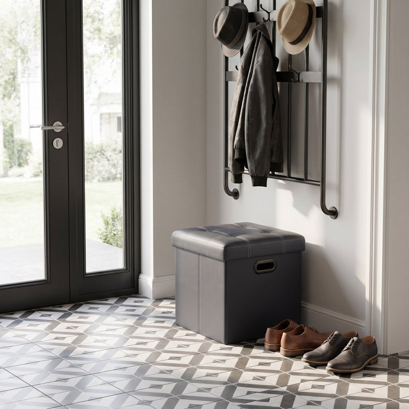 15-Inch Storage Ottoman - Dark Gray Synthetic Leather