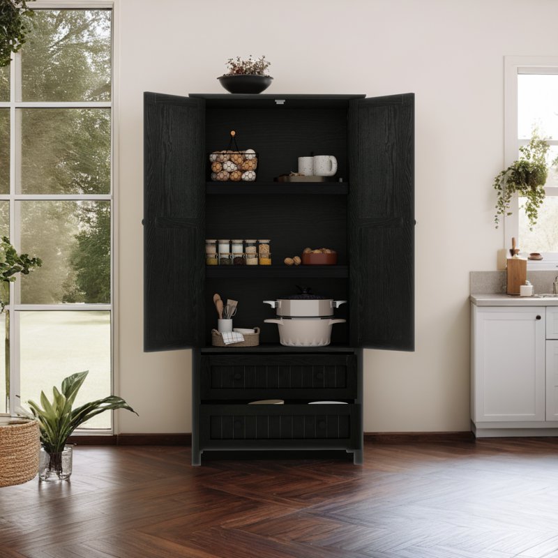 Kitchen Pantry Storage Cabinet with Drawers & Adjustable Shelves
