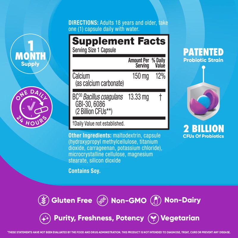 Daily Probiotics for Digestive Health - 30 Capsules