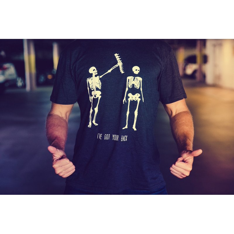 Mens Halloween Skeleton T Shirt - Funny Back Your Back Graphic Tee - S Black
