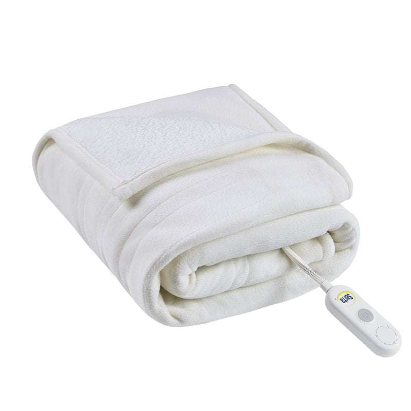 Serta Fleece to Sherpa Heated Throw Blanket - 50x60 Inch Ivory