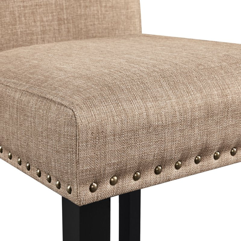 High Back Dining Chair Set of 2 with Solid Wood Legs - Khaki