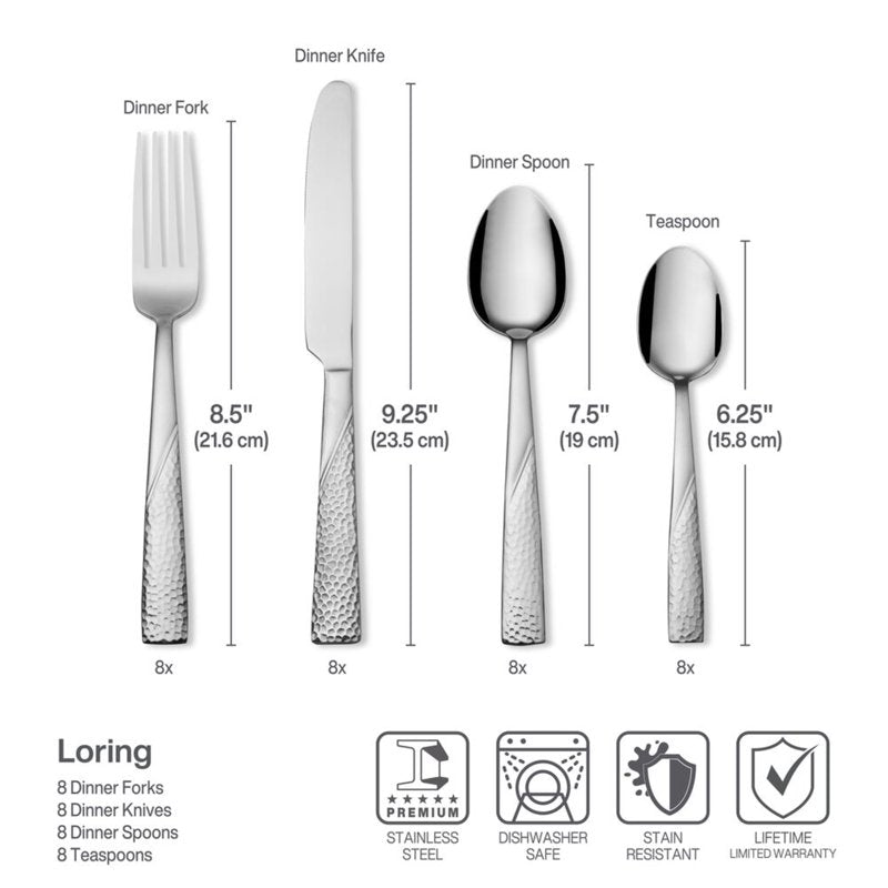 34-Piece Flatware Set for 8 - Two Tone Hammered Design