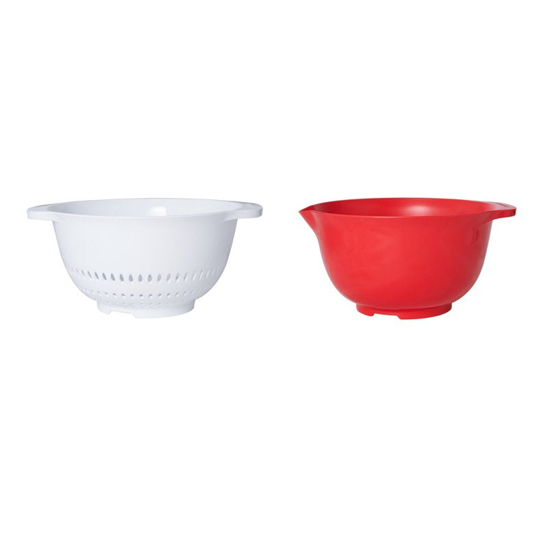 Mixing Bowl and Colander Set - Red & White, Dishwasher Safe