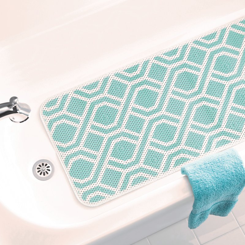 Mainstays Mint Green Fretwork Cushioned Foam Bath Mat - 17x36 Inches - Fret Mint