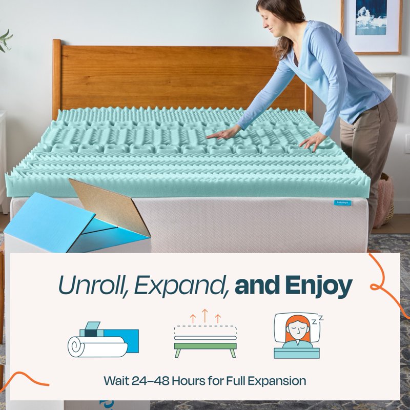 Linenspa 3-Inch 7-Zone Cooling Gel & Green Tea Memory Foam Mattress Topper - King, Extra Plush