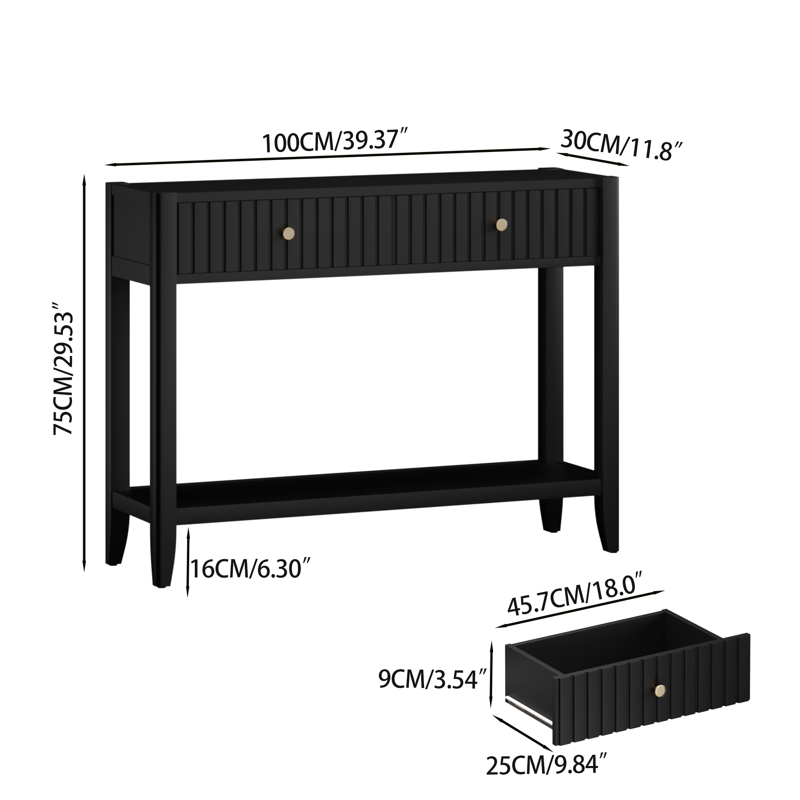 39-Inch Console Table with 2 Drawers & Storage Shelf - Multiple Colors