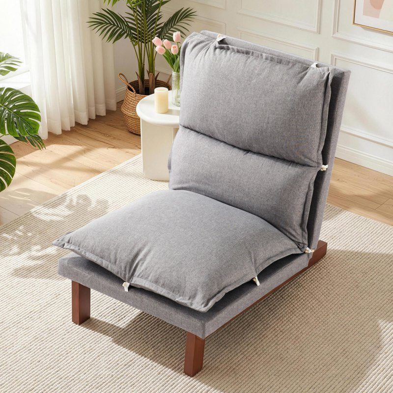 Adjustable Floor Lounge Chair - Gray Linen Recliner with Wood Legs