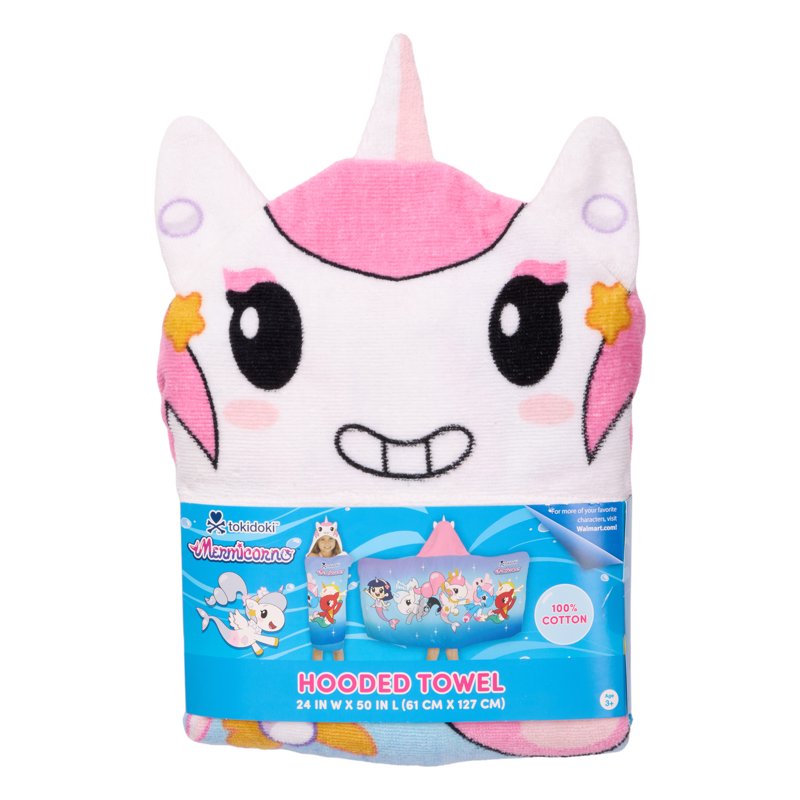 Kids Hooded Bath Towel - Mermicorno Starfall Sea Unicorn Design, 100% Cotton