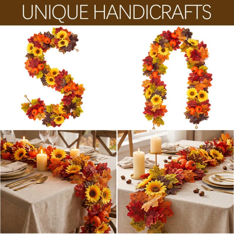 Halloween Fall Maple Leaf Garland with Sunflower for Thanksgiving Decor - Halloween Decor P-C