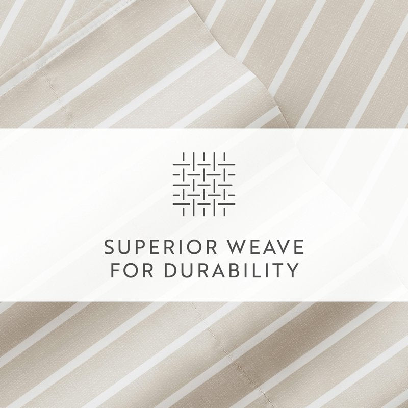 Twin Microfiber Bed Sheet Set with Distressed Awning Stripe Pattern - Natural