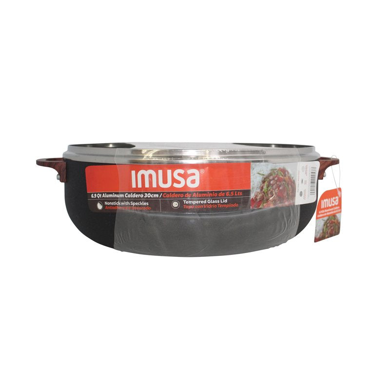 6.9qt Nonstick Aluminum Caldero with Glass Lid & Wood Look Handles