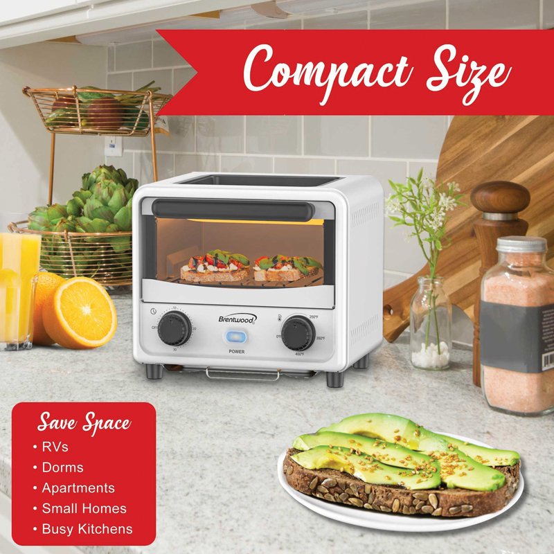 500-Watt Stainless Steel Mini Toaster Oven - White, 3L Capacity