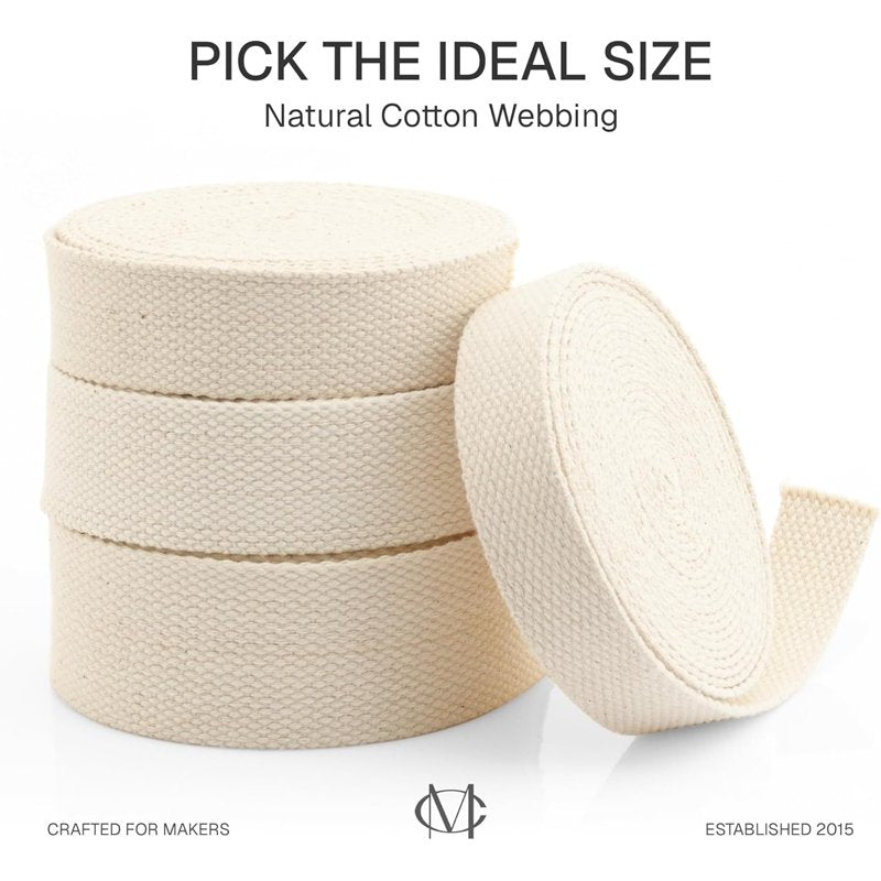 Cotton Webbing Ribbon for Arts & Crafts, Fabric Purse & Bag Straps - 1.25 Inch, 5 Yards