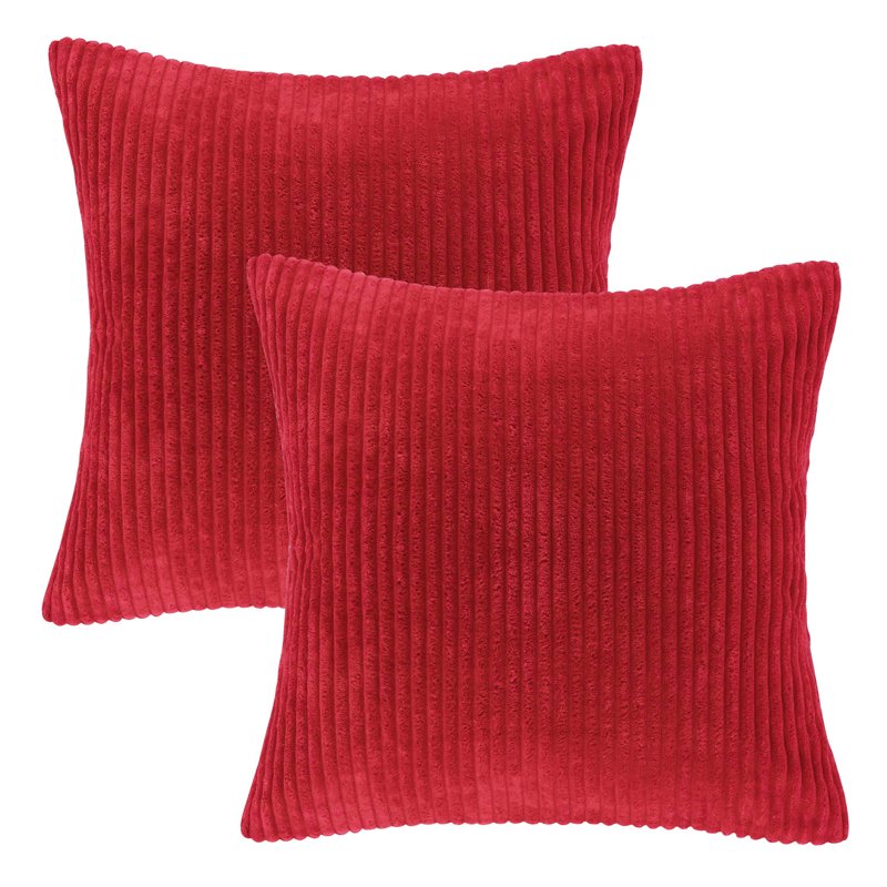 20x20 Inch Red Corduroy Velvet Decorative Throw Pillow Set of 2 - Soft Home Accent