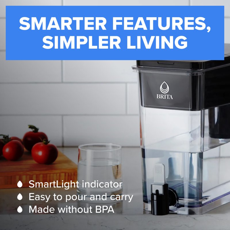 27-Cup Water Filtration Dispenser - BPA-Free, Black - Single Elite Filter