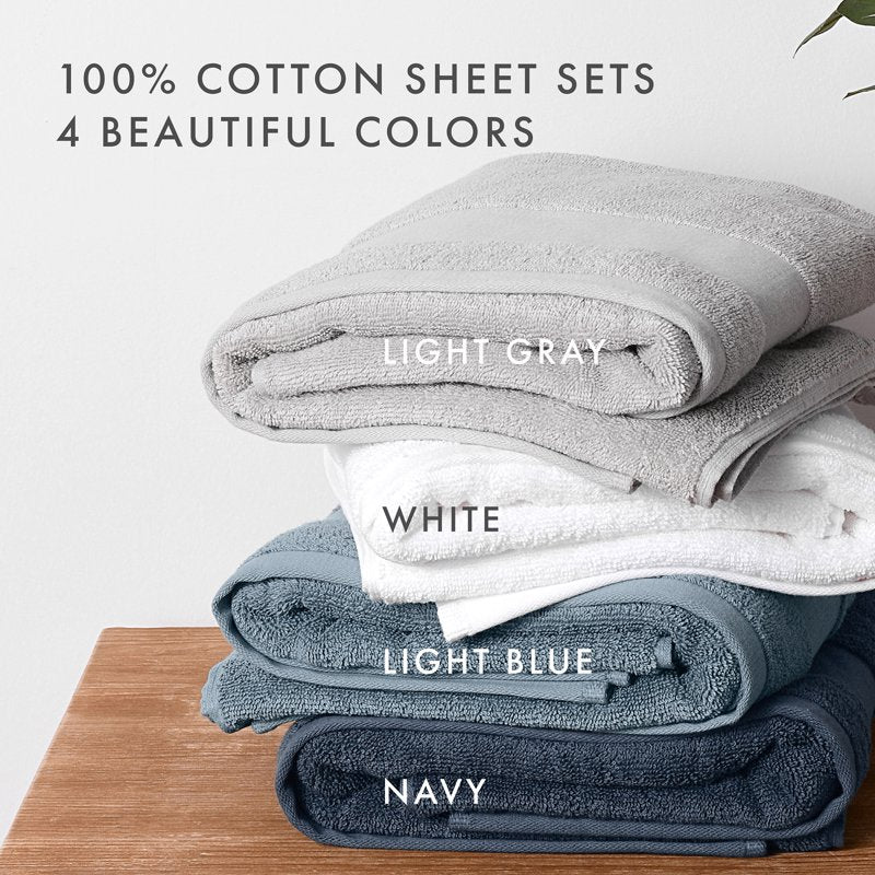 Navy Blue 4-Piece Cotton Bath Towel Set - Hotel Quality, Soft & Absorbent