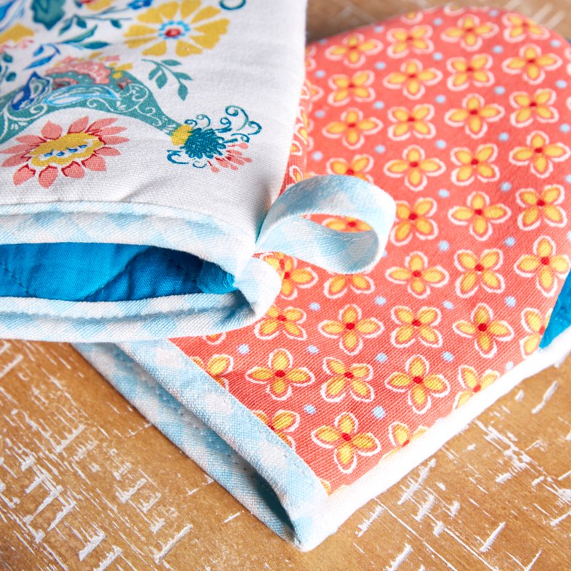 Mini Oven Mitt Set - Multicolor Cotton & Polyester, 2 Piece