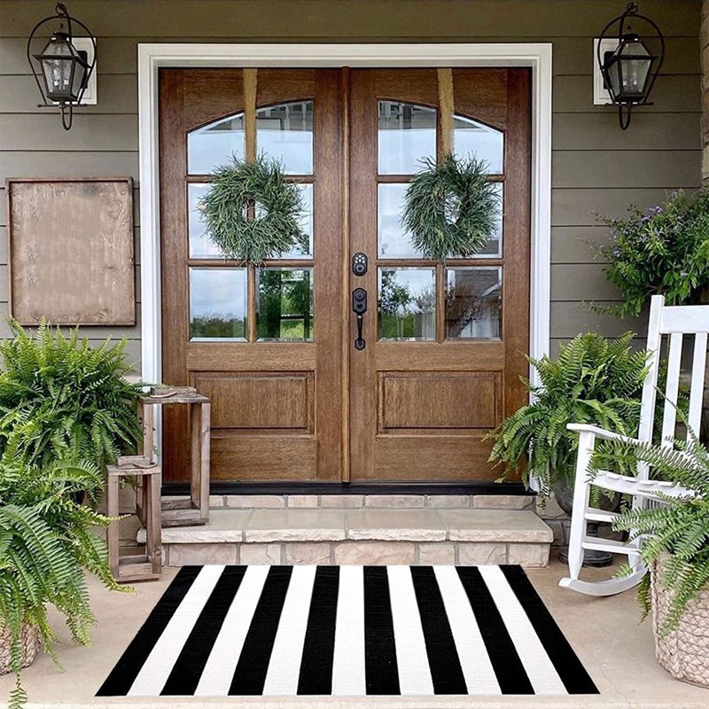 Outdoor Fall Rug Halloween Thanksgiving Doormat 15.7x23.6in Black Layered Entrance Mat
