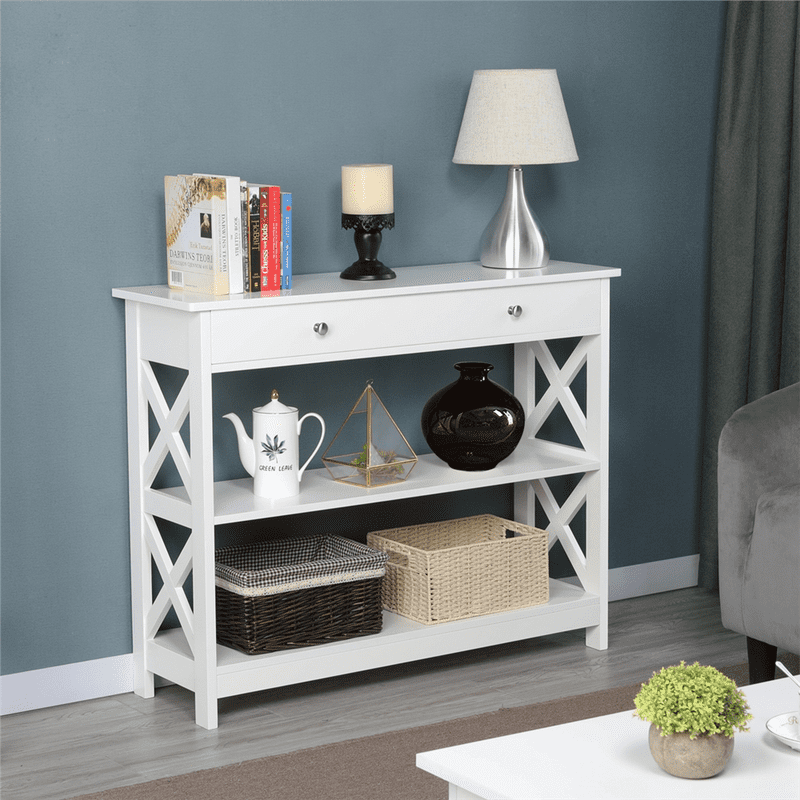 3-Tier Modern Console Table with Storage Drawer - Multiple Colors