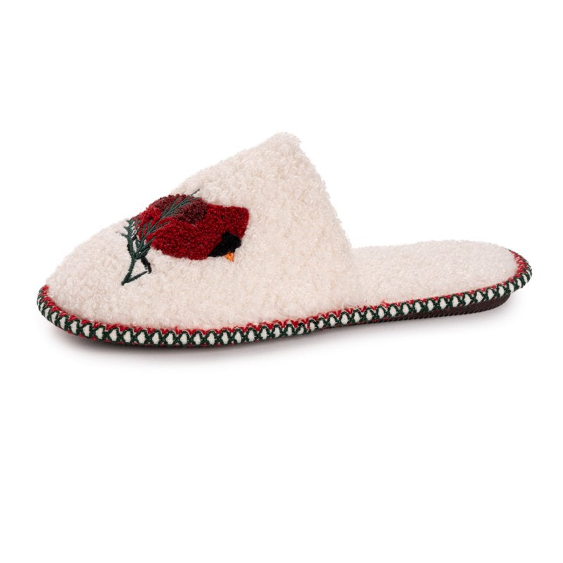 MUK LUKS Women's Punch Needle Holiday Slippers Ivory/Cardinal XL (11-12)