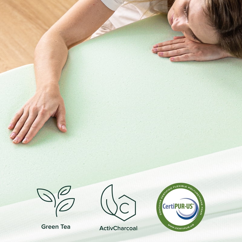 King Green Tea & Charcoal Memory Foam Mattress Topper - 3 Inch Support