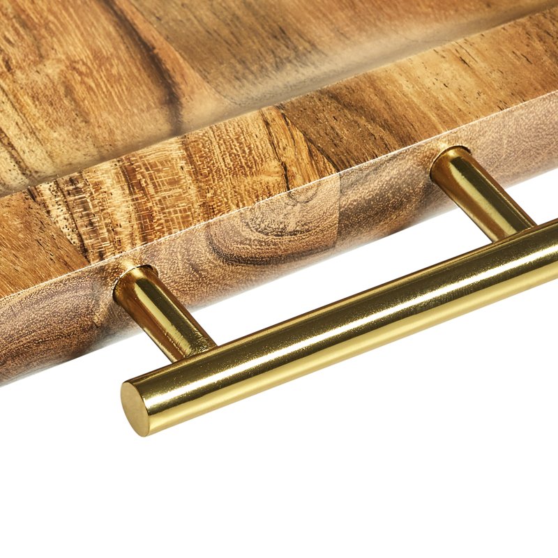 Acacia Wood Serving Tray with Gold Handles - 4 Pack