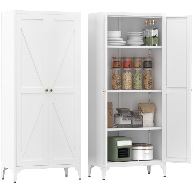 65" Metal Storage Cabinet with Adjustable Shelves - White