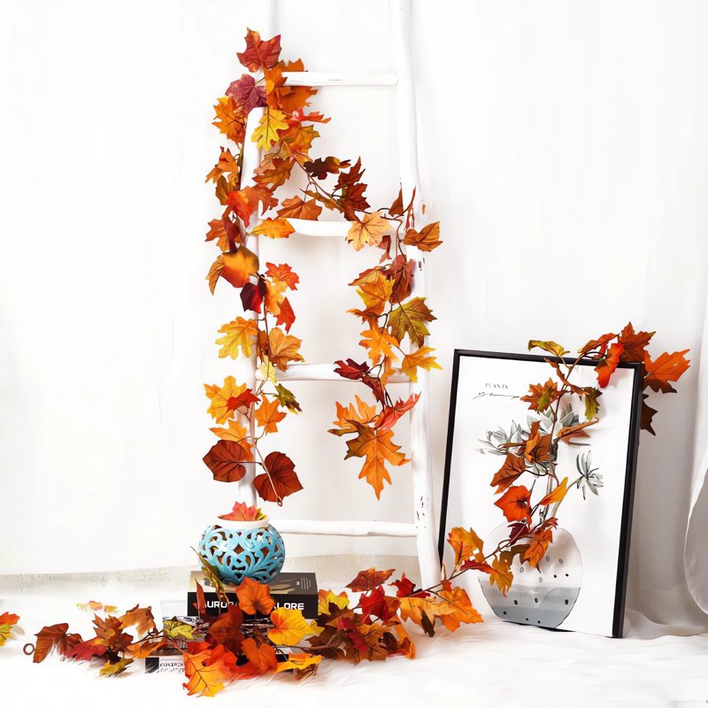 Autumn Maple Leaf Garland Thanksgiving Decor H - 78.7 Inch Artificial Fall Wreath for Door Wall Window